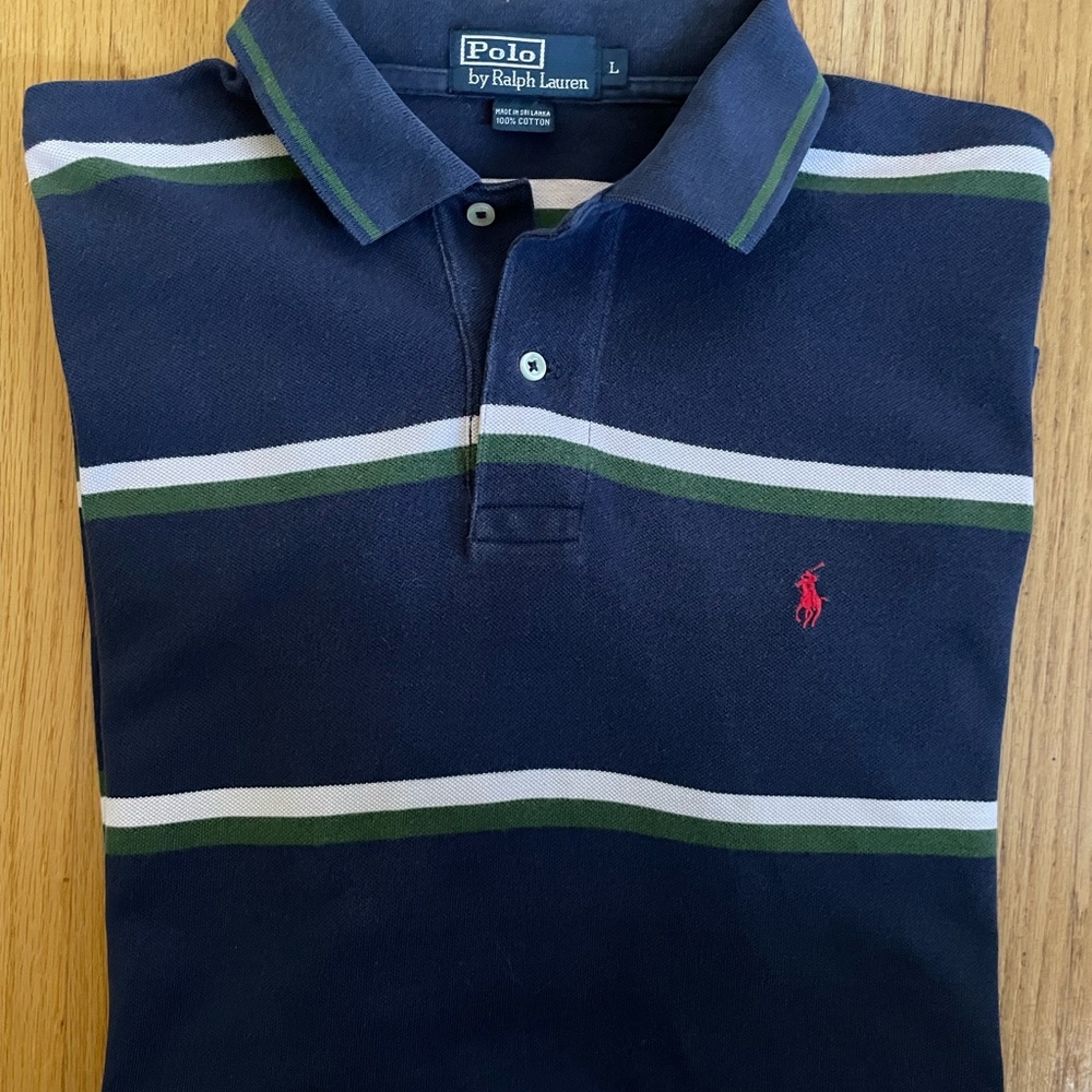 Polo by Ralph Lauren Navy and Green Striped Polo Shirt